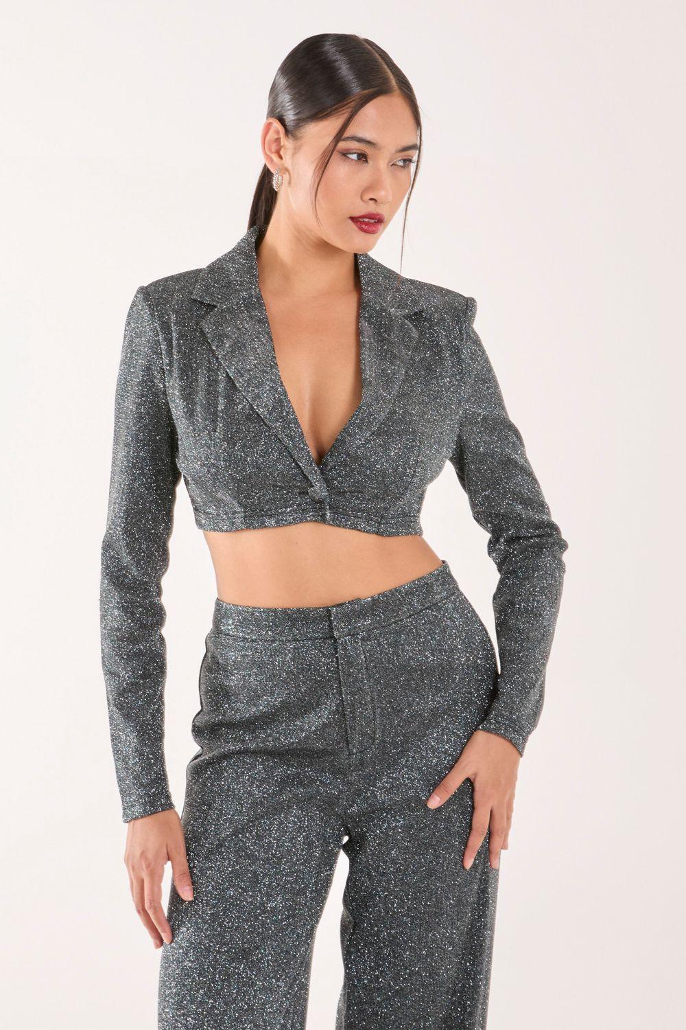 Glitter Cropped Blazer by PINK VANILLA