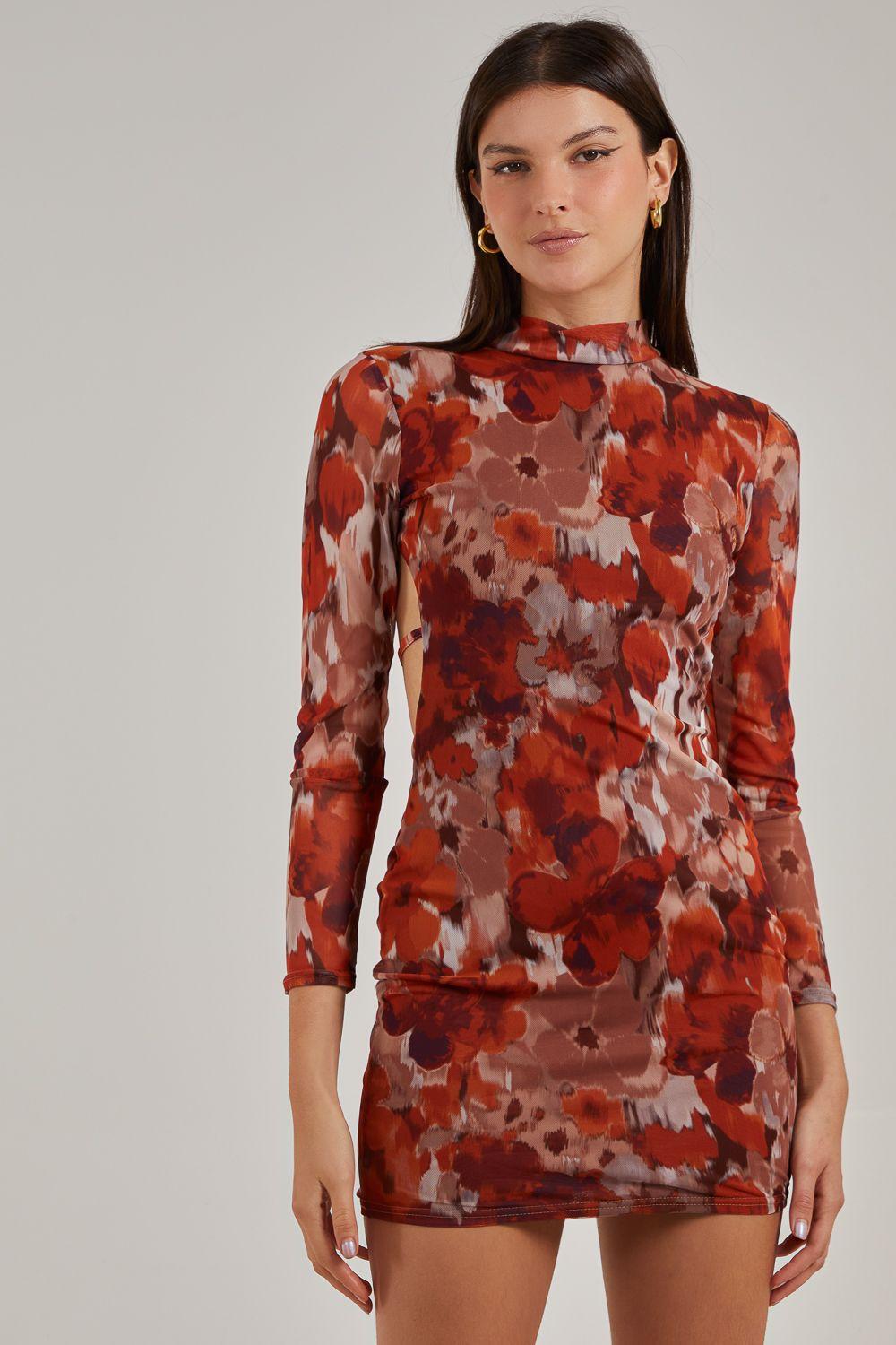 Graphic Floral High Neck Dress by PINK VANILLA