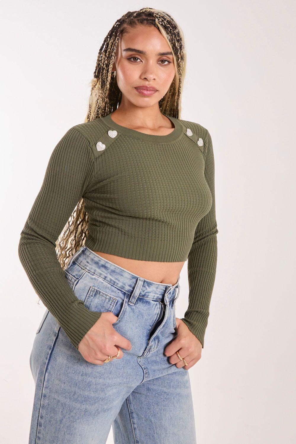 Heart Embellishment Rib Knit Top by PINK VANILLA