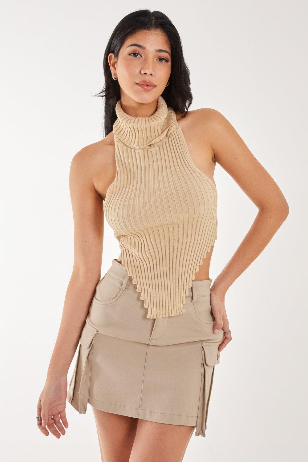 High Neck Chunky Knit Halter Top by PINK VANILLA