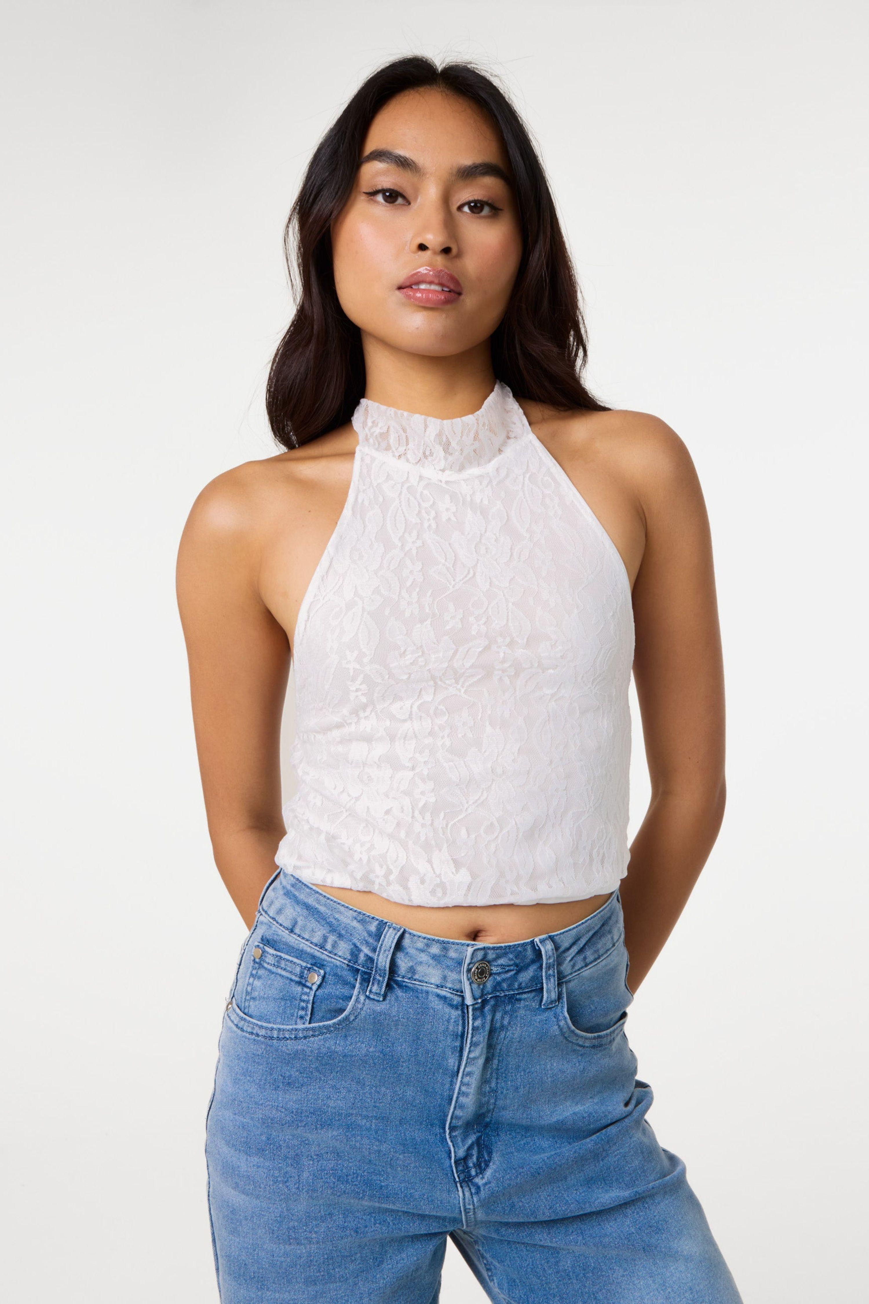 Ivory Lace Halter Neck Top by PINK VANILLA