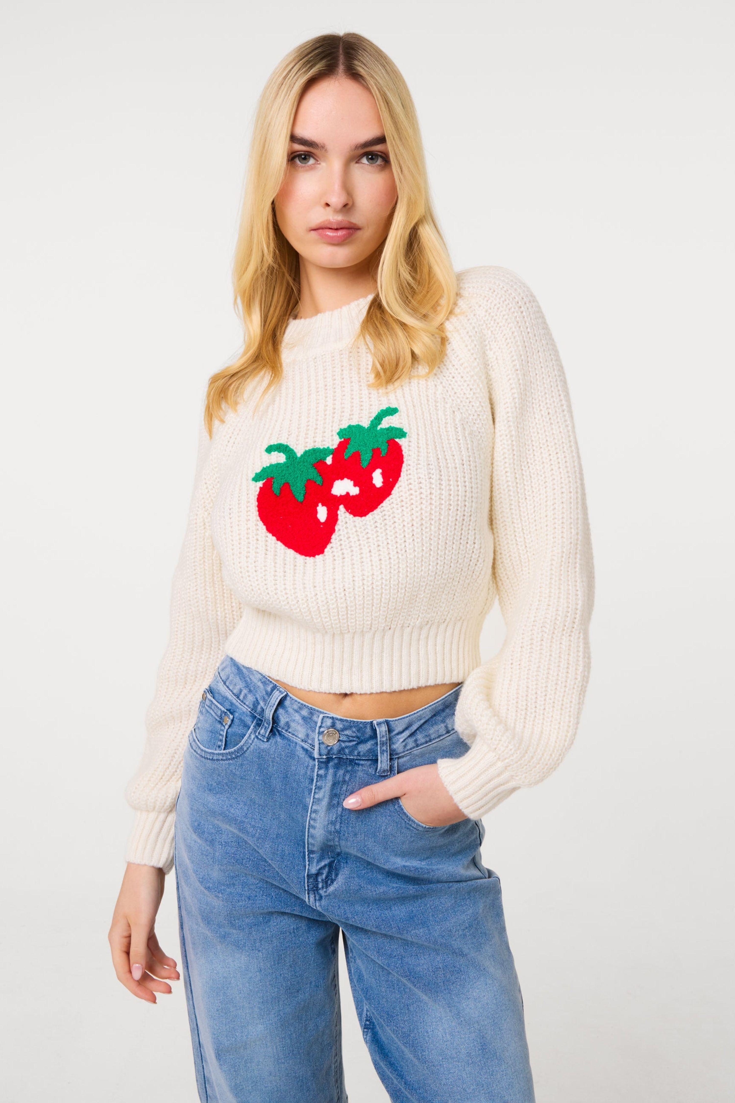 Ivory Strawberry Knit Jumper by PINK VANILLA