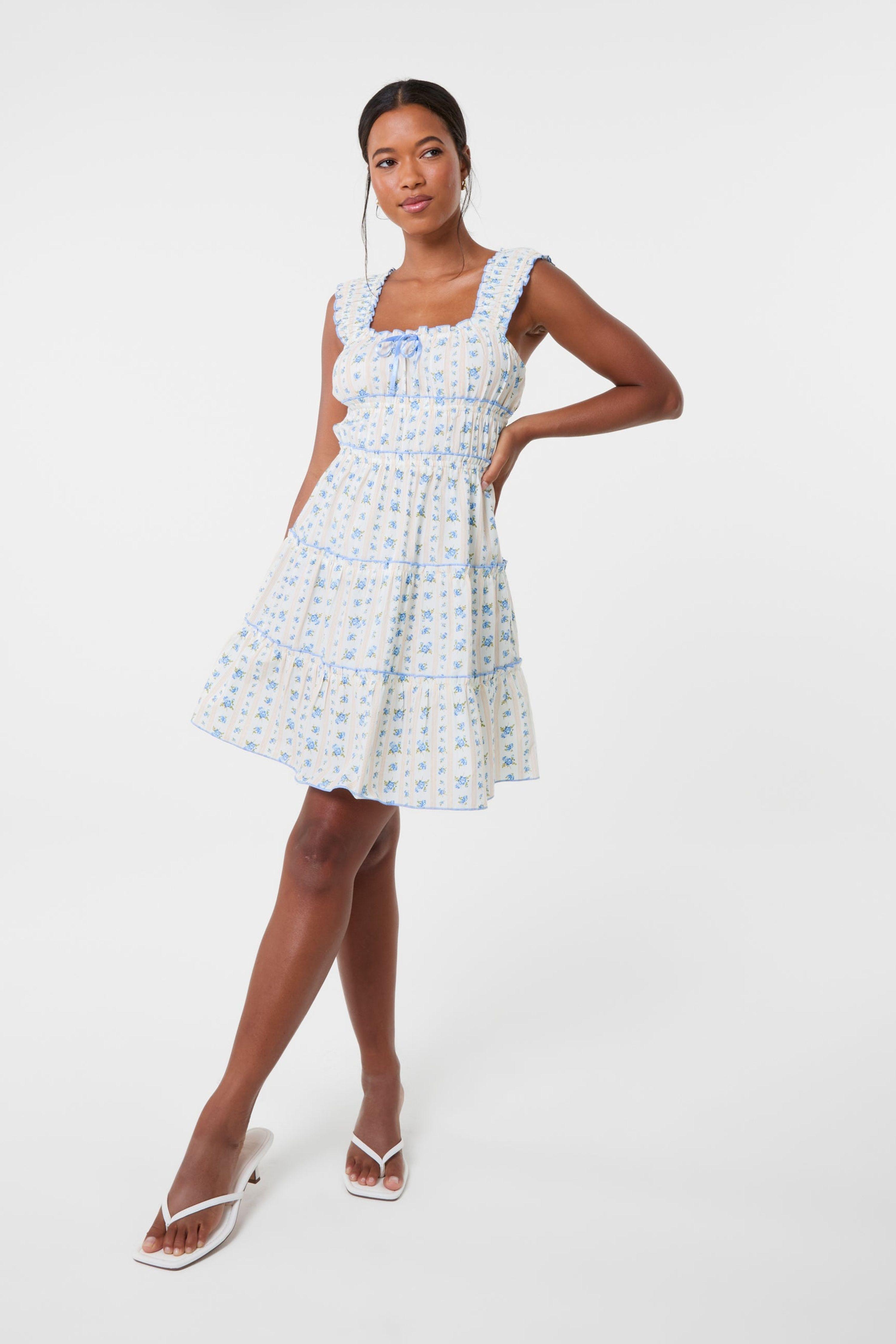 Ivory Tie Front Tiered Milkmaid Mini Dress by PINK VANILLA