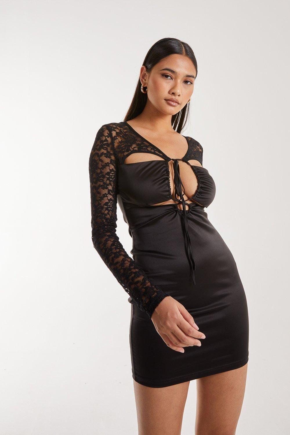 Lace Long Sleeve Cut Out Mini Dress by PINK VANILLA