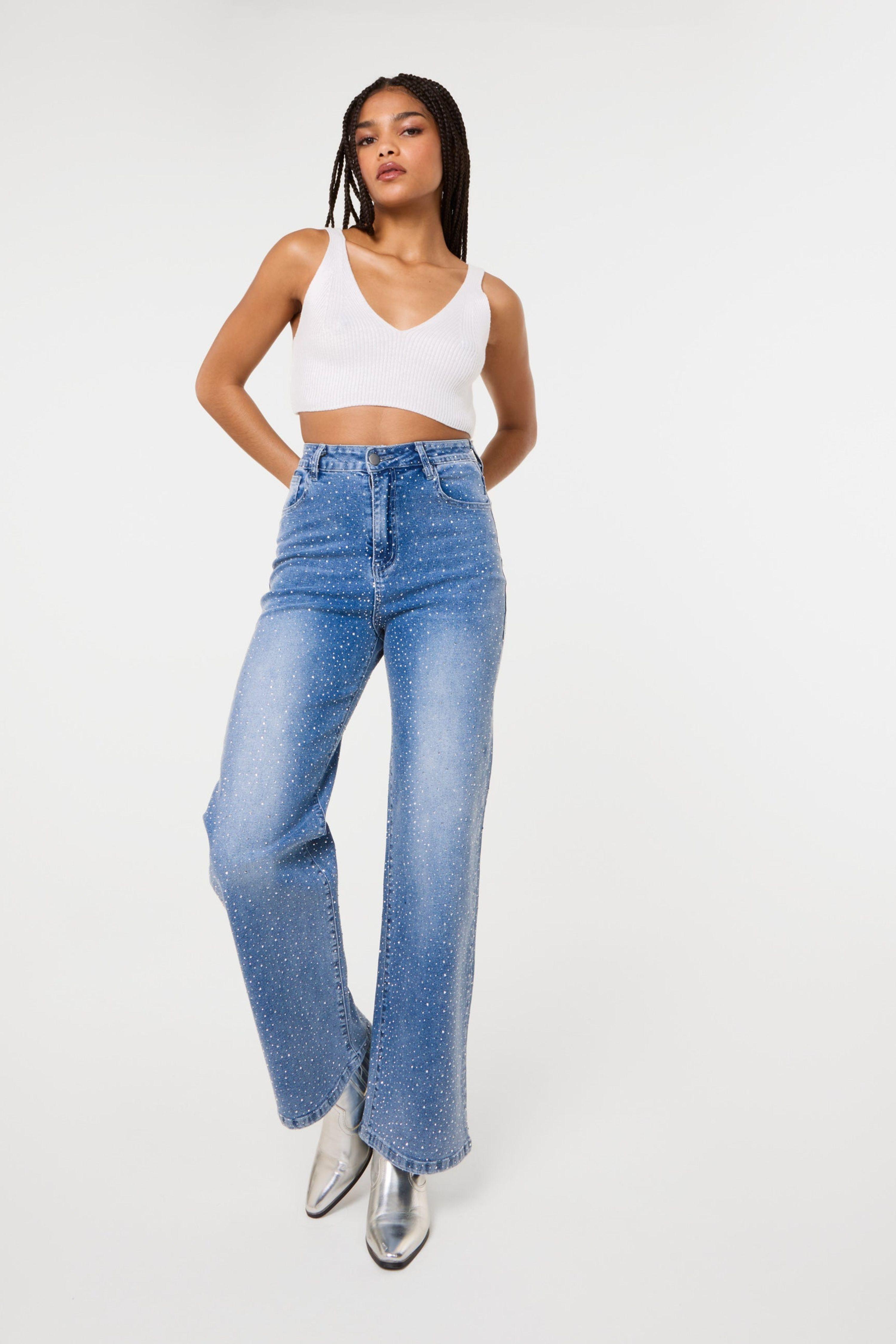 Light Blue Diamante Jeans by PINK VANILLA