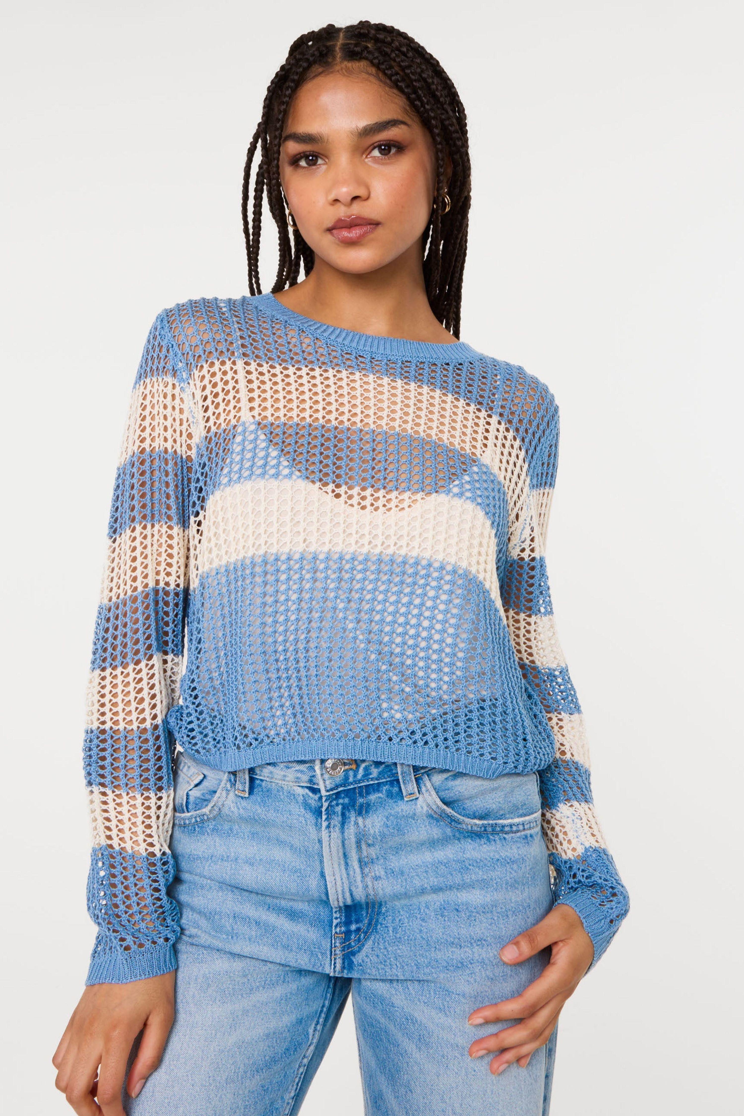 Light Blue Stripe Crochet Jumper by PINK VANILLA