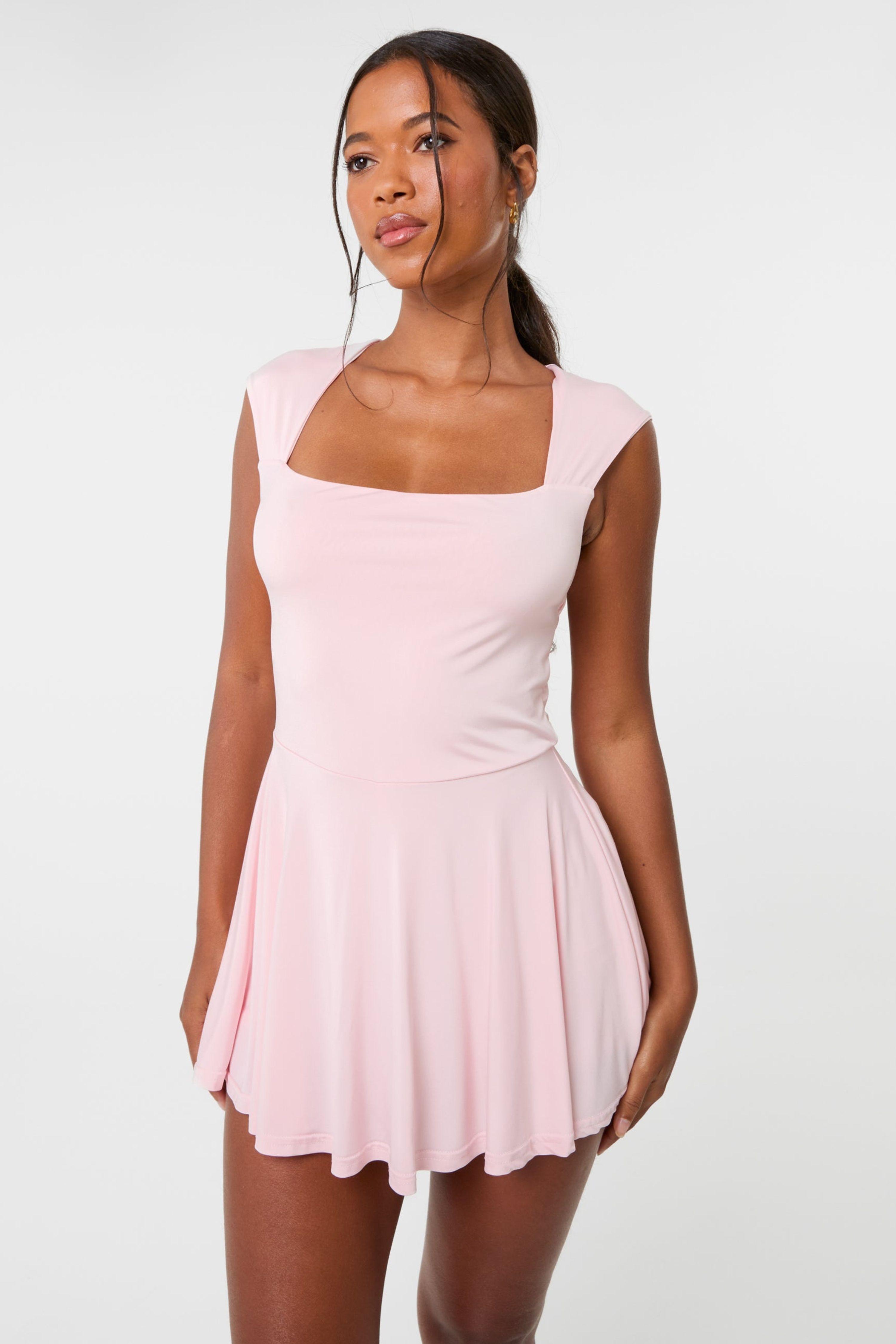 Light Pink Slinky Open Back Mini Flippy Playsuit by PINK VANILLA