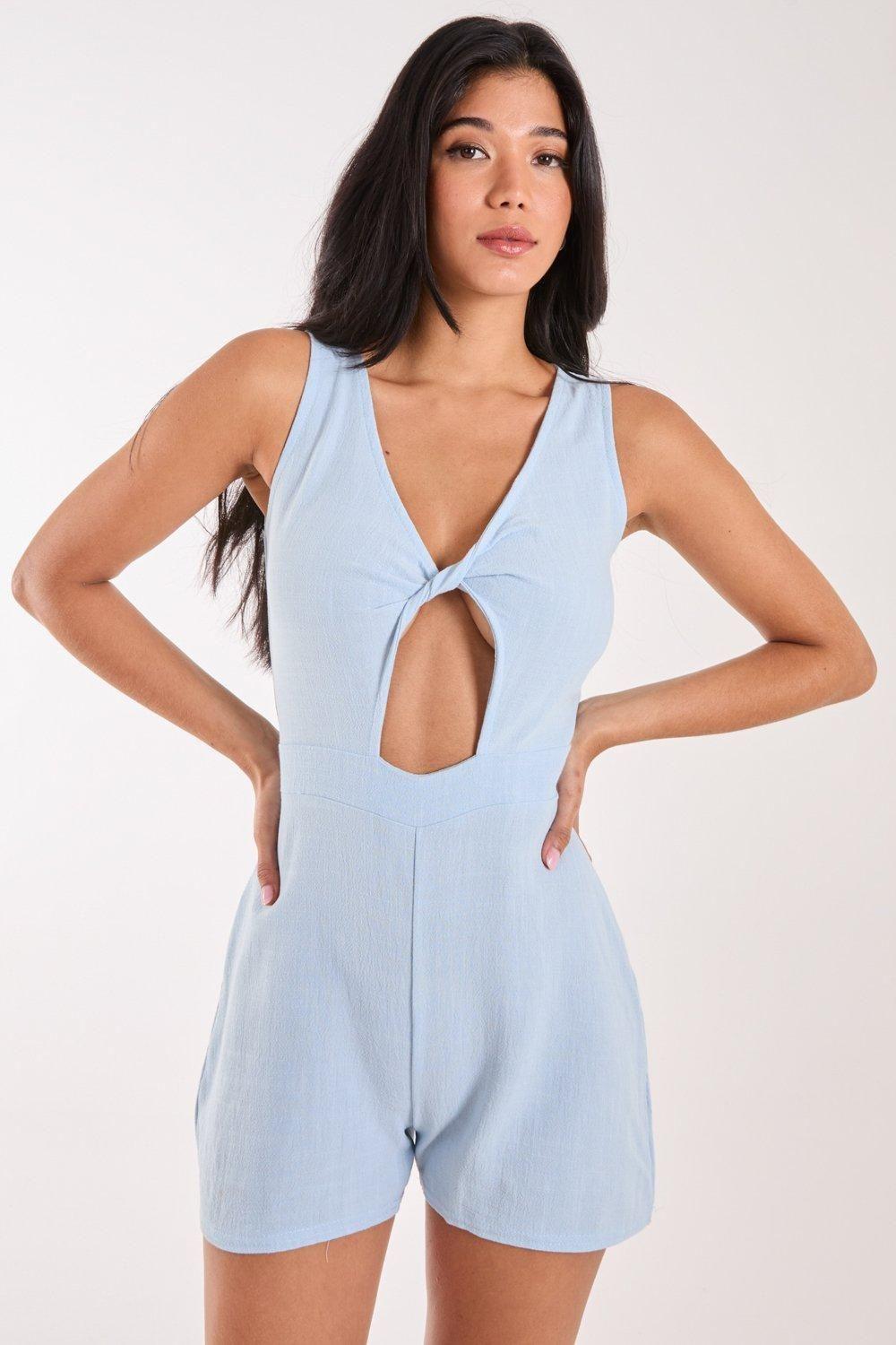 Linen Style Twist Front Playsuit by PINK VANILLA