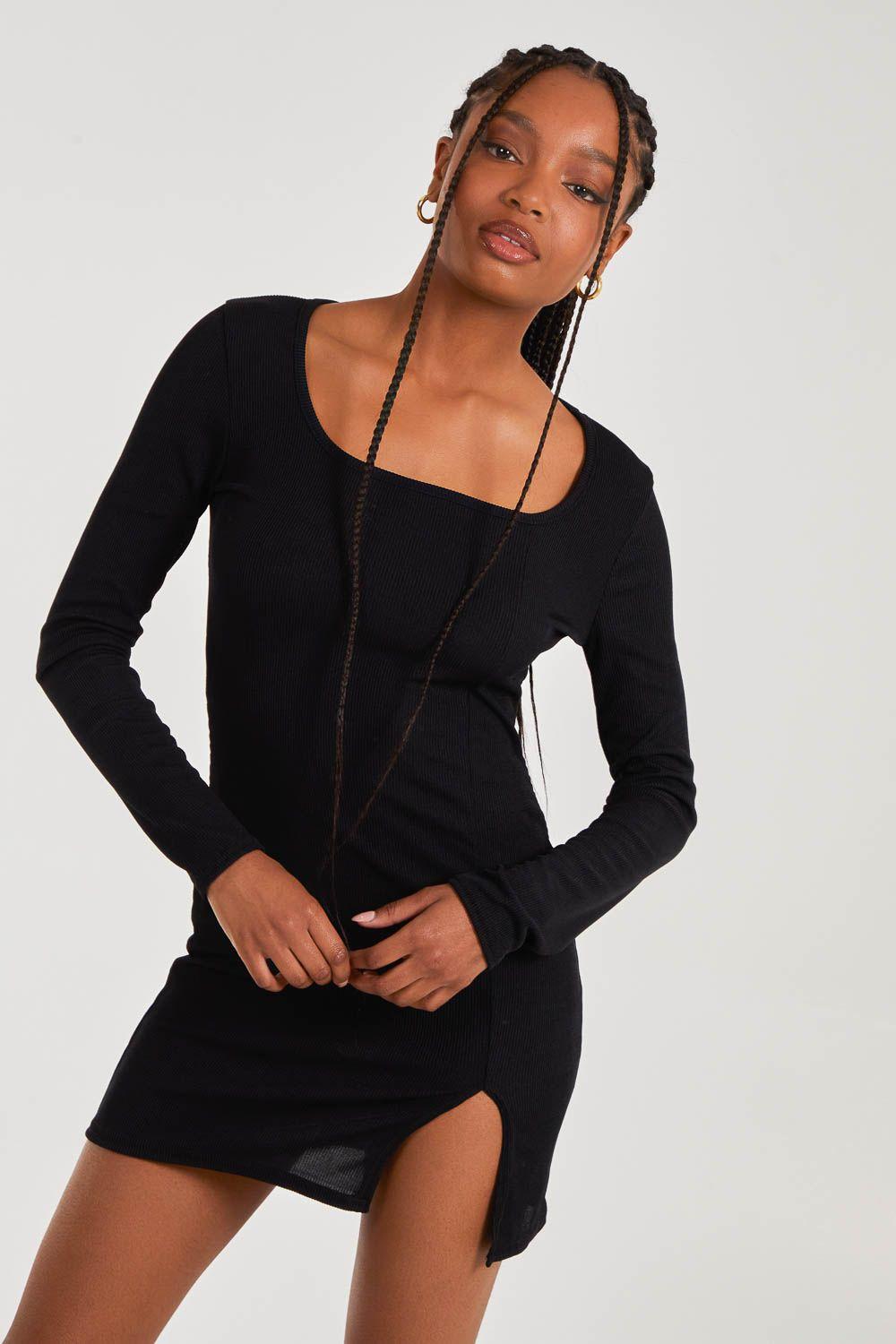 Long Sleeve Ribbed Dress by PINK VANILLA