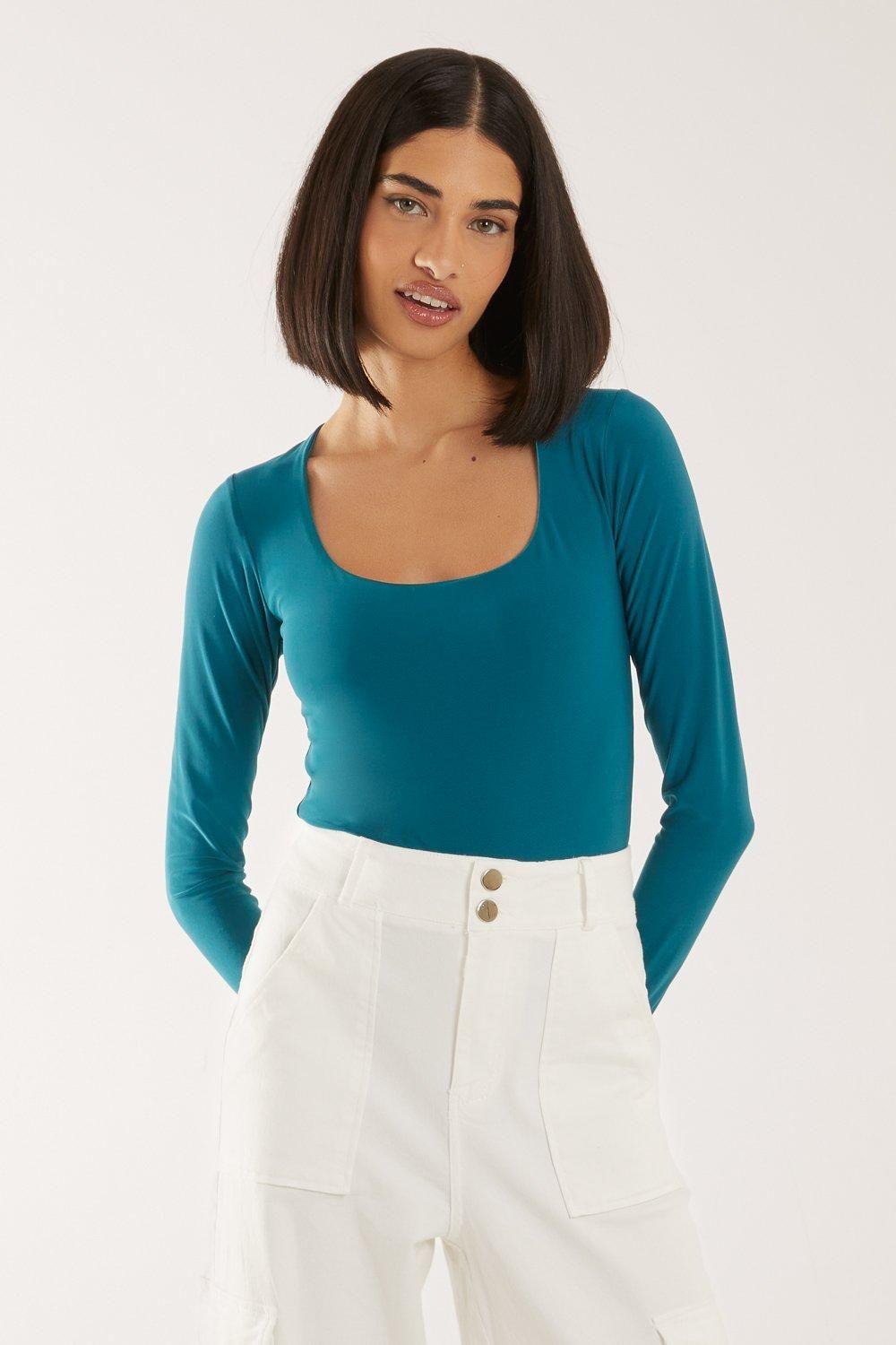 Long Sleeve Square Neck Bodysuit by PINK VANILLA