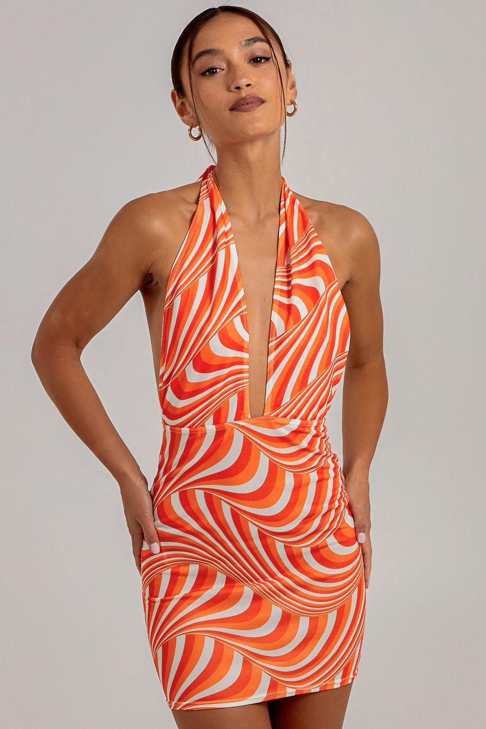 Multi Print Halterneck Mini Dress by PINK VANILLA