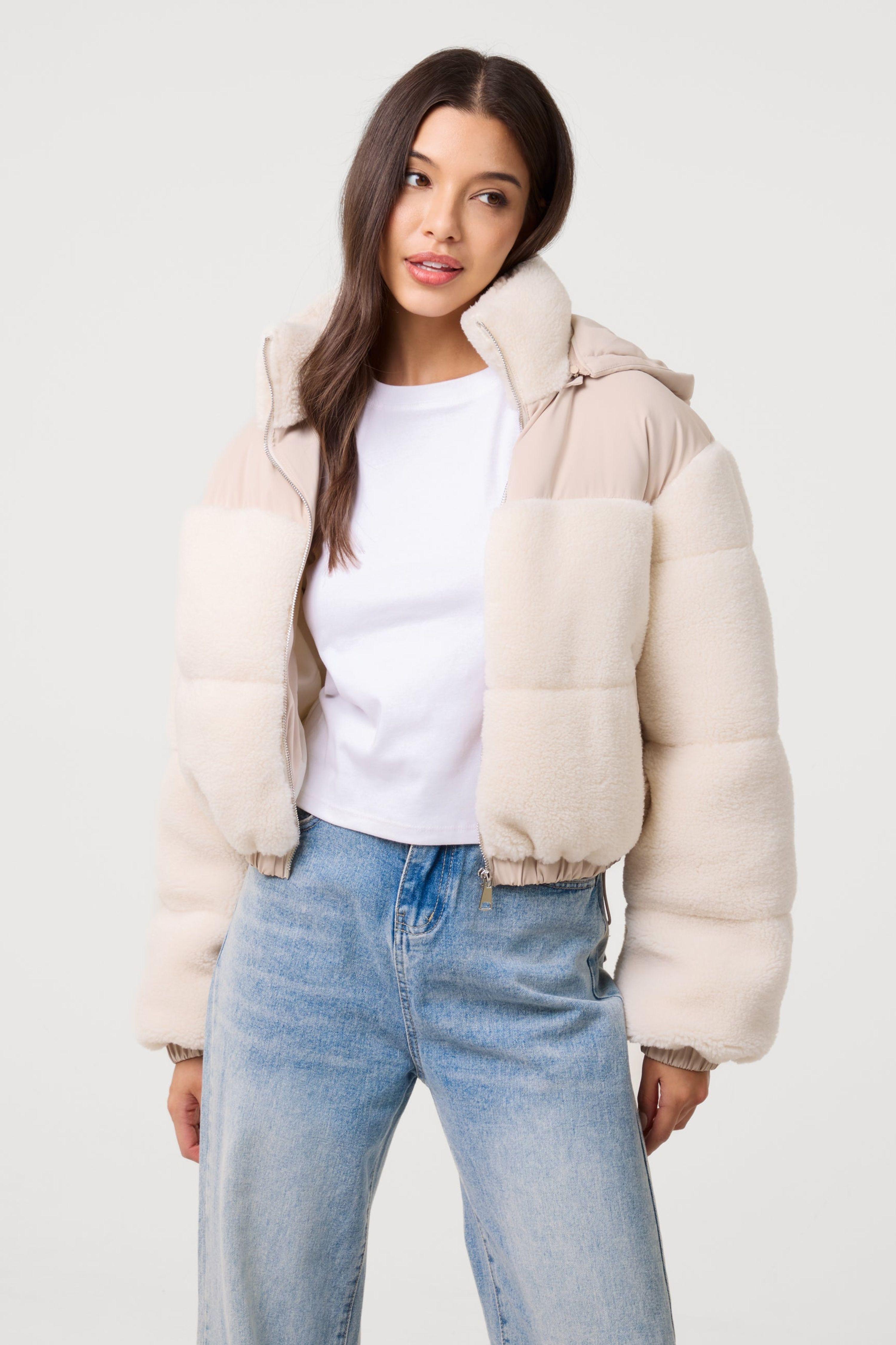Off White Teddy Coat with Hood by PINK VANILLA