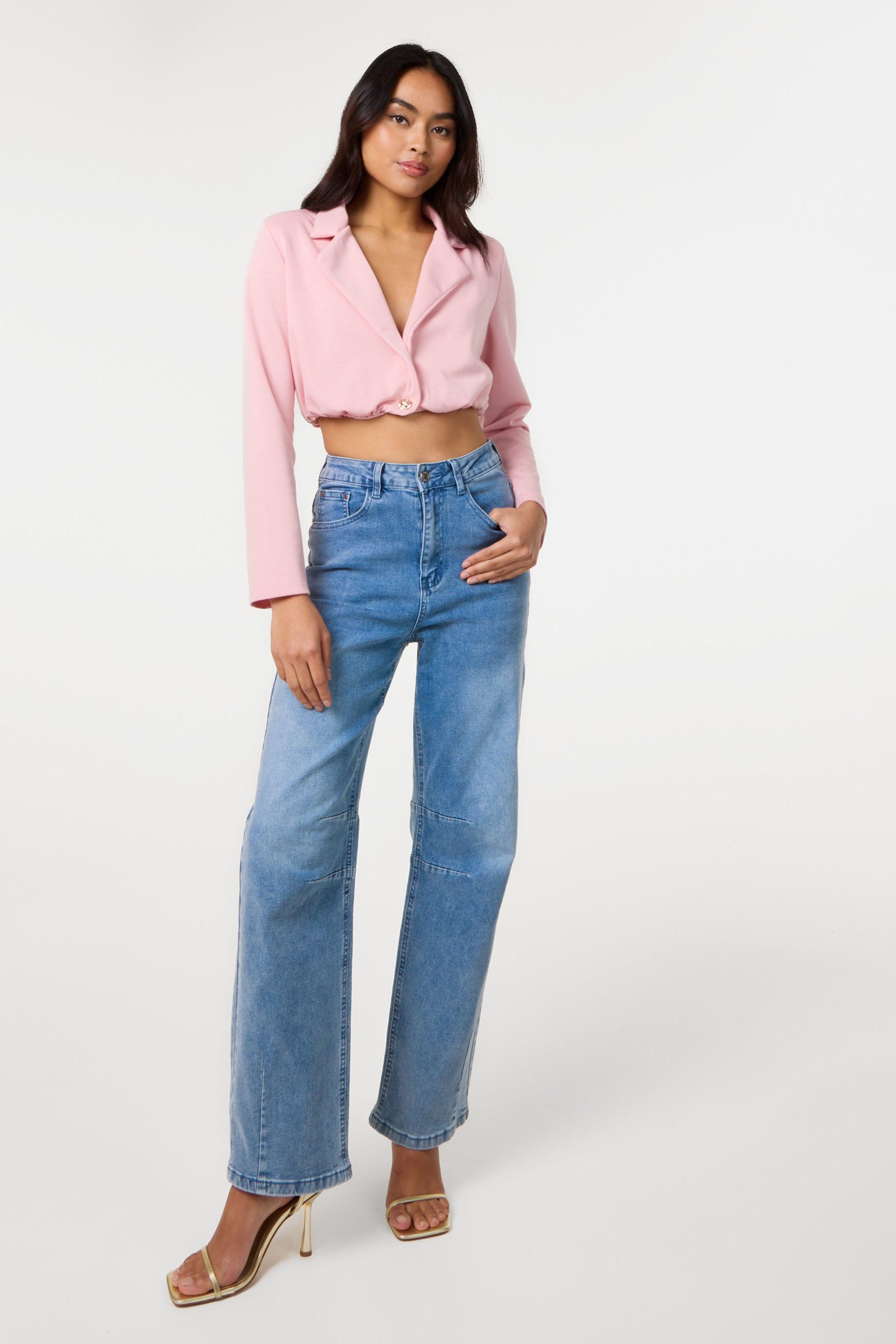 Pink Crop One Button Puffball Blazer Jacket by PINK VANILLA