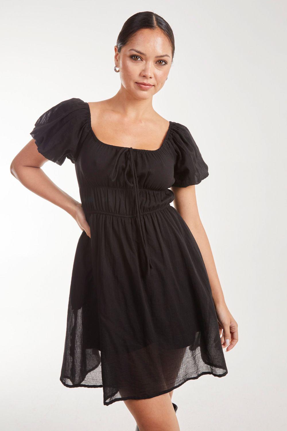 Puff Sleeve Mini Dress with Shorts by PINK VANILLA