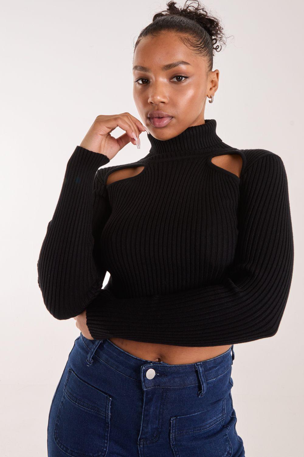 Ribbed Roll Neck Jumper With Cut Out Detail by PINK VANILLA