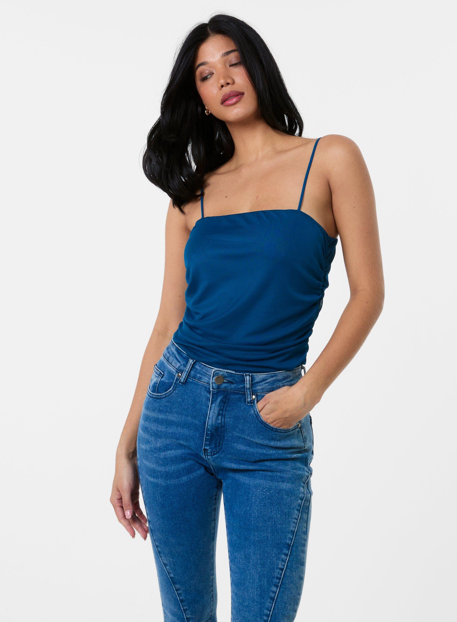 Ruched Mesh Strappy Bodysuit by PINK VANILLA