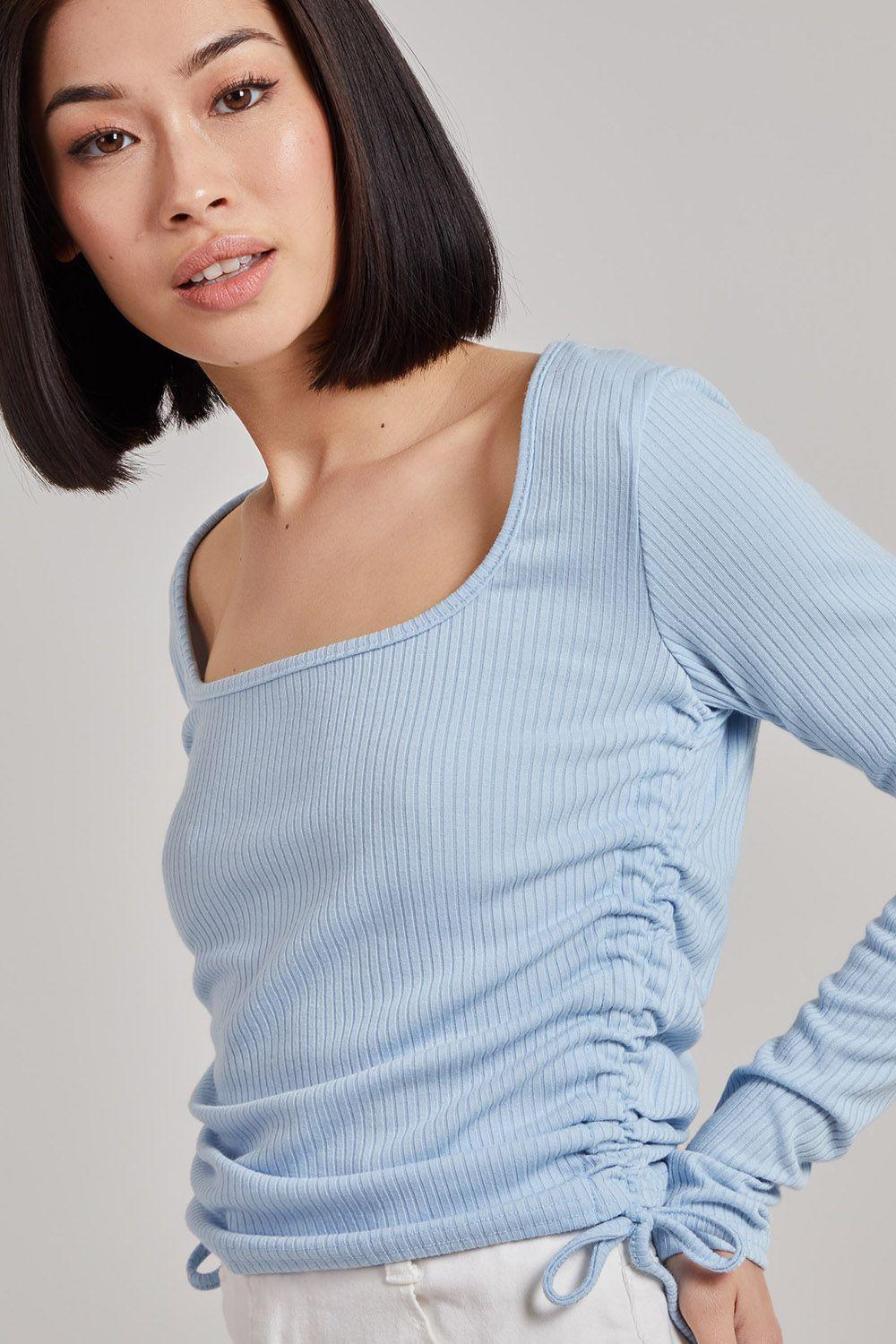Ruched Square Neck Ribbed Top by PINK VANILLA