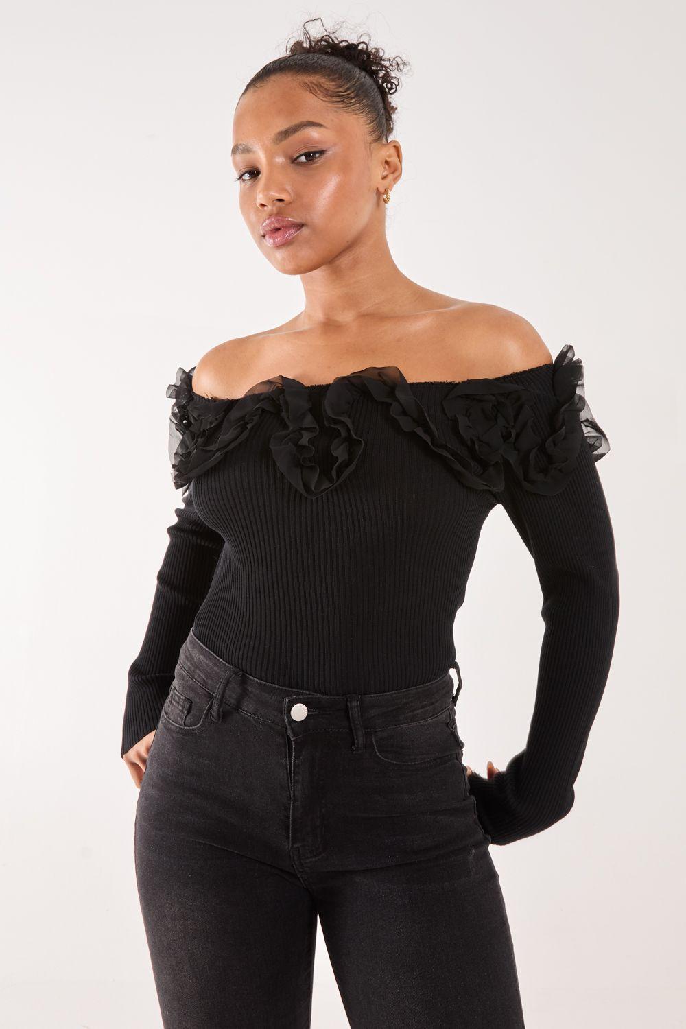 Ruffle Bardot Knit Top by PINK VANILLA