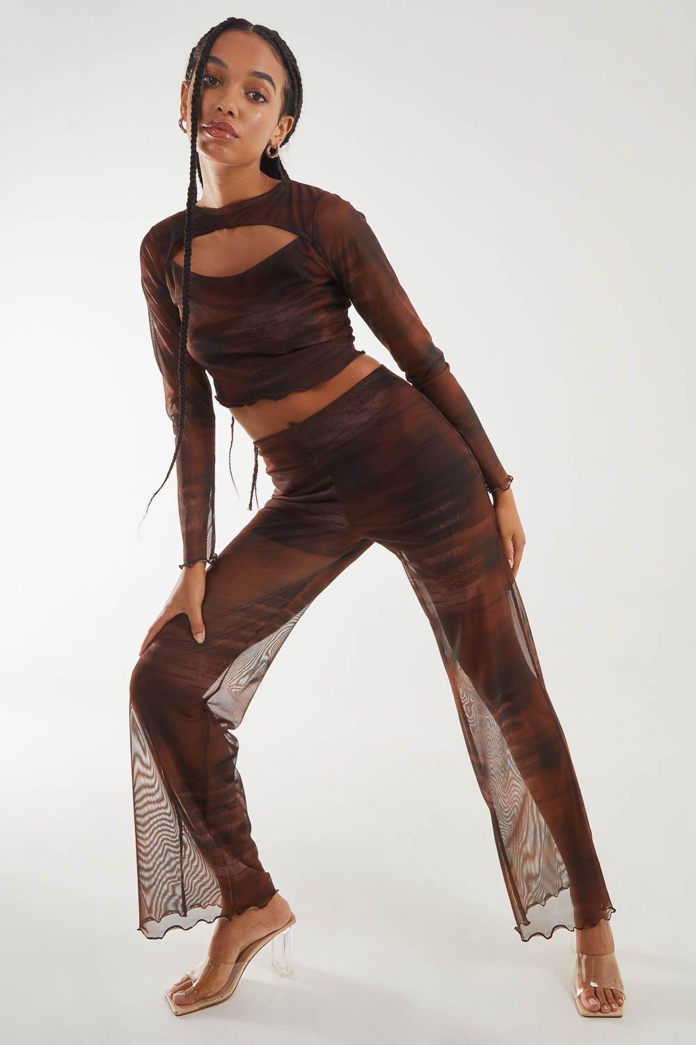 Saturn Mesh Flare Trousers by PINK VANILLA