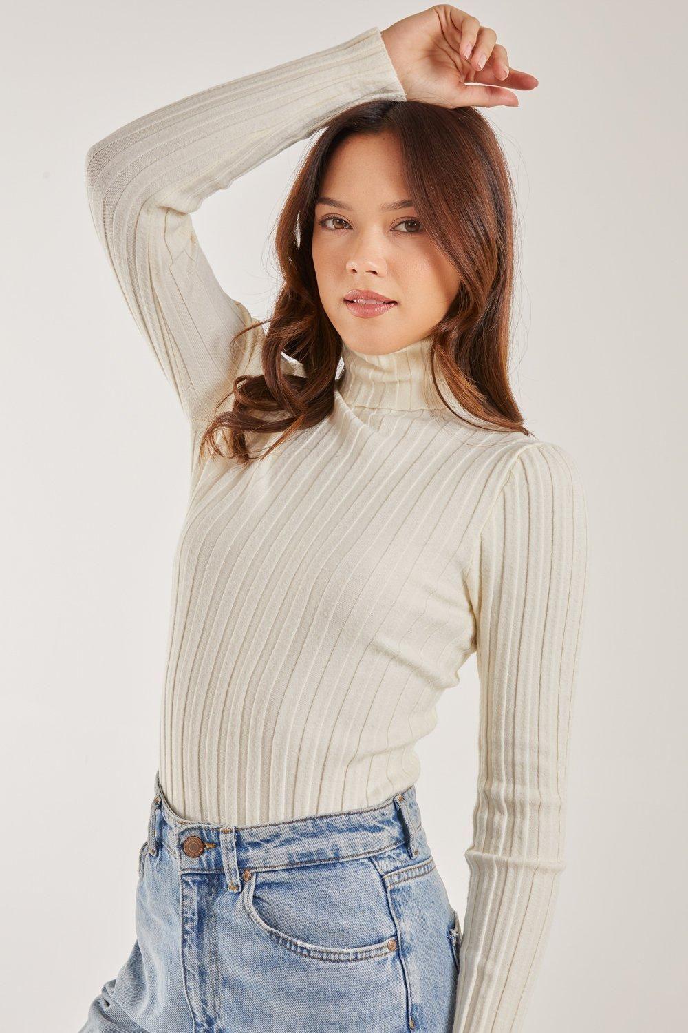 Soft Knit Wide Rib Roll Neck Top by PINK VANILLA