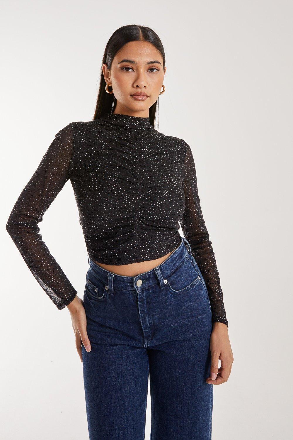 Sparkle Long Sleeve Mesh Top by PINK VANILLA