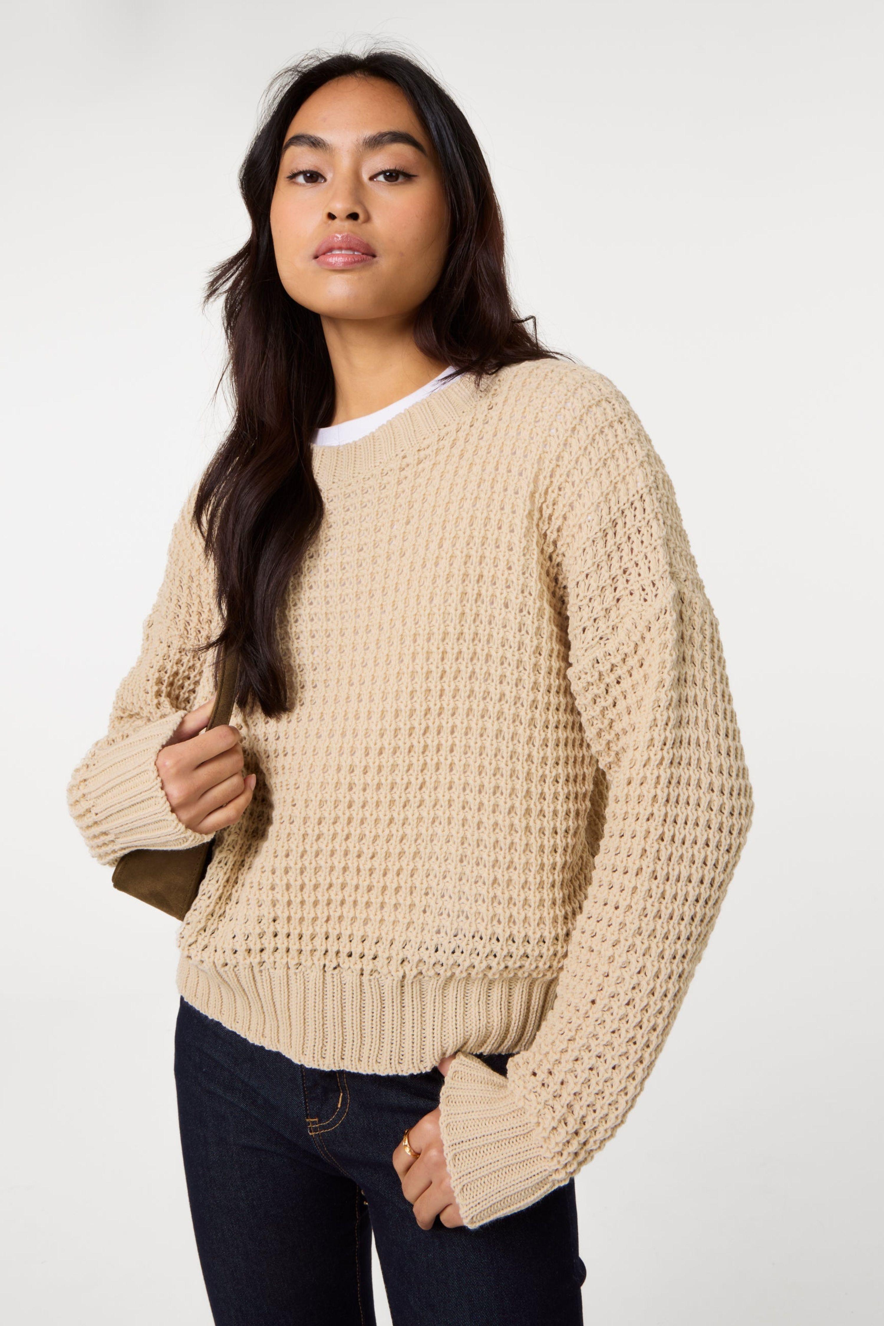 Stone Waffle Knit Crop Jumper by PINK VANILLA