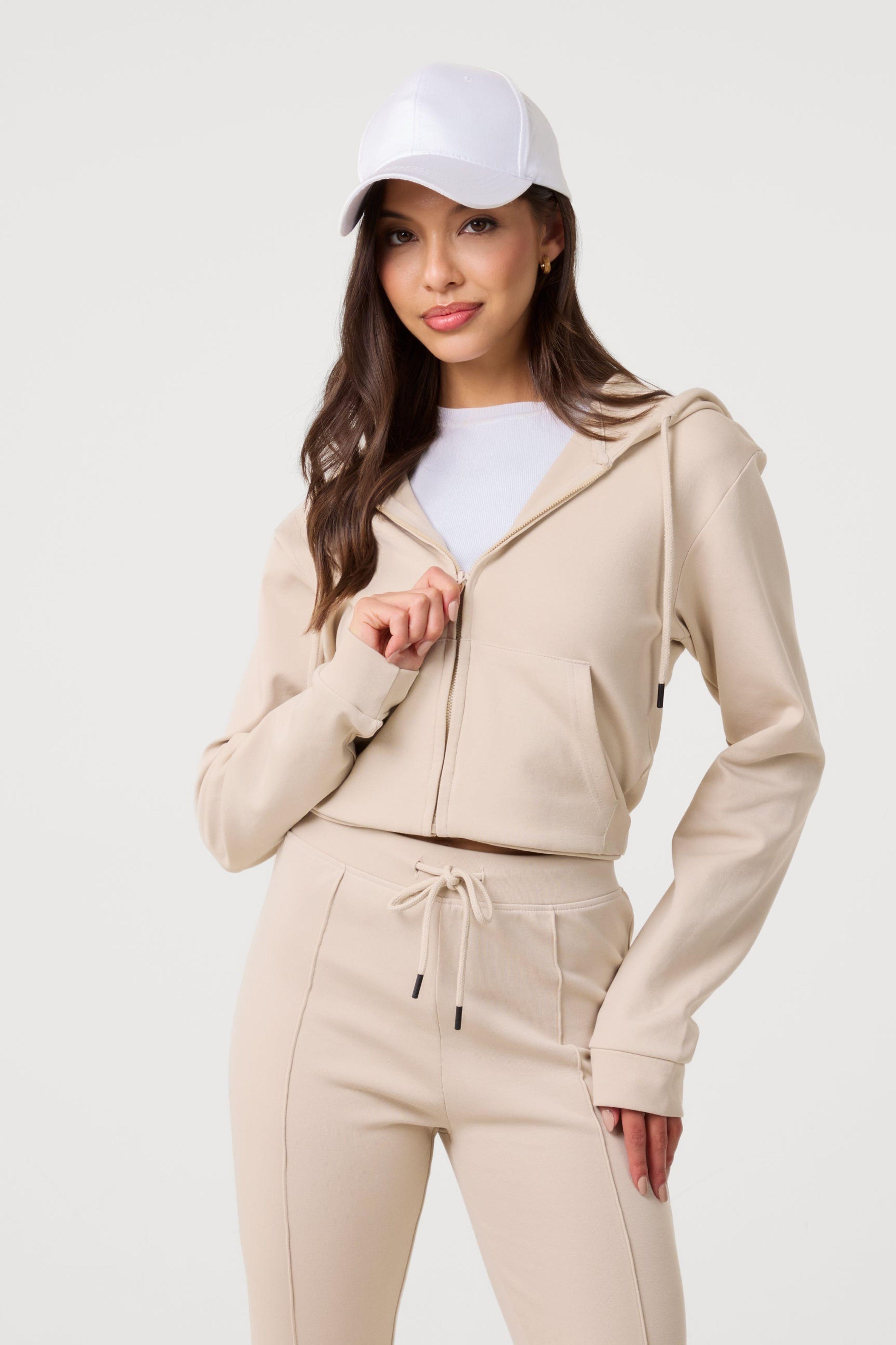 Stone Zip Up Cropped Hoodie by PINK VANILLA