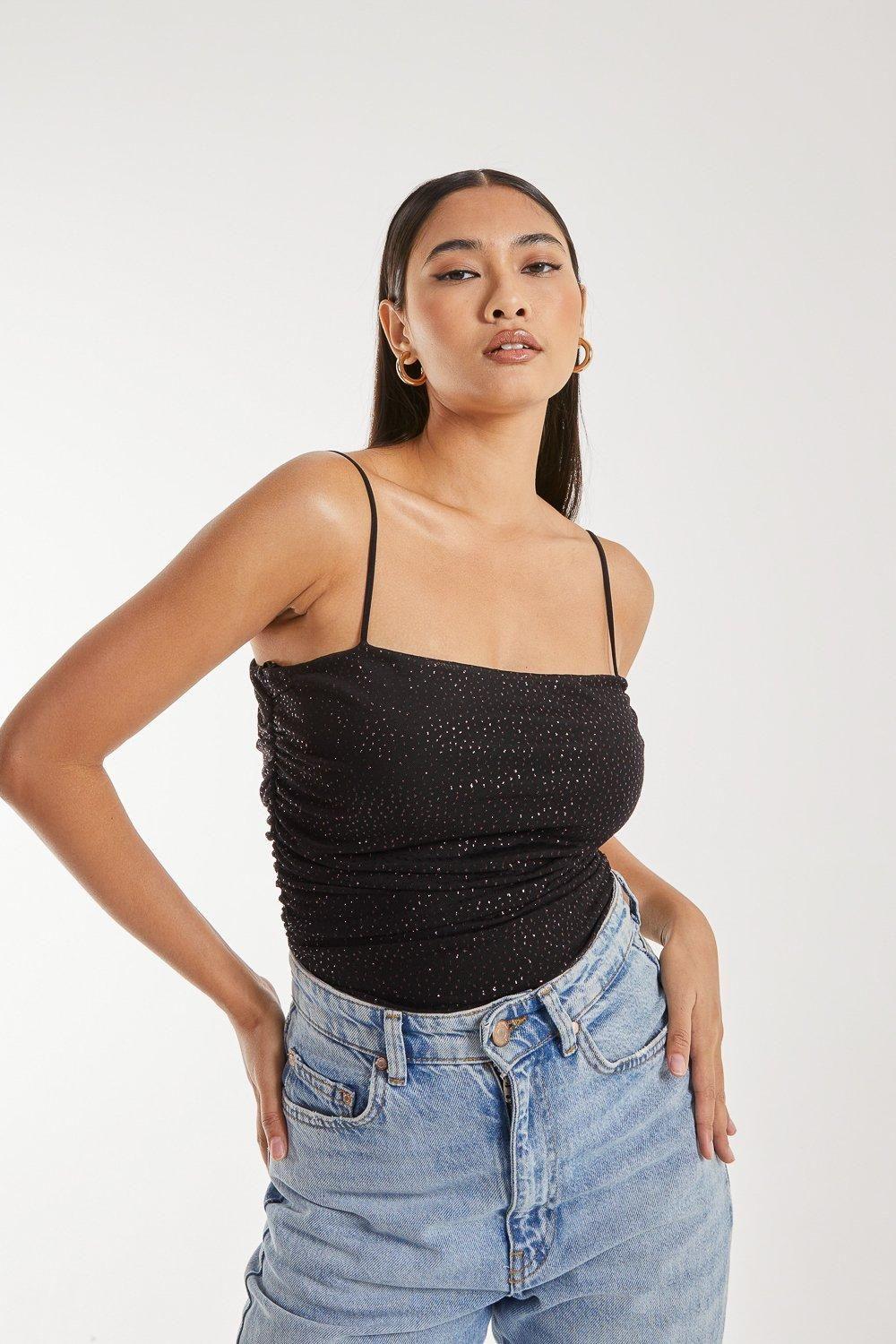 Strappy Sparkle Mesh Bodysuit by PINK VANILLA