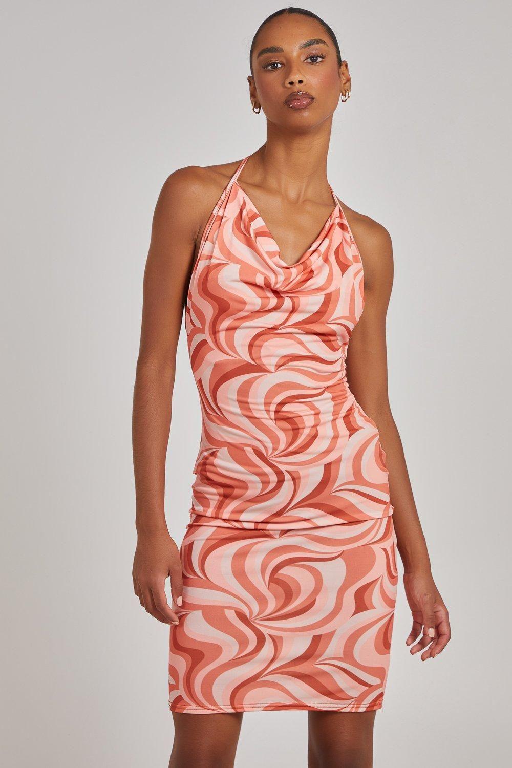 Swirl Print Cowl Neck Mini Dress by PINK VANILLA