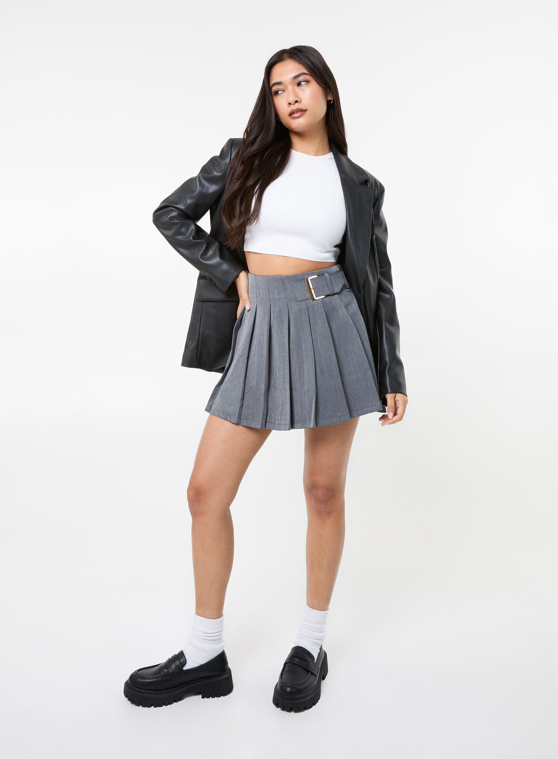 Tailored Belted Pleat Mini Skirt by PINK VANILLA