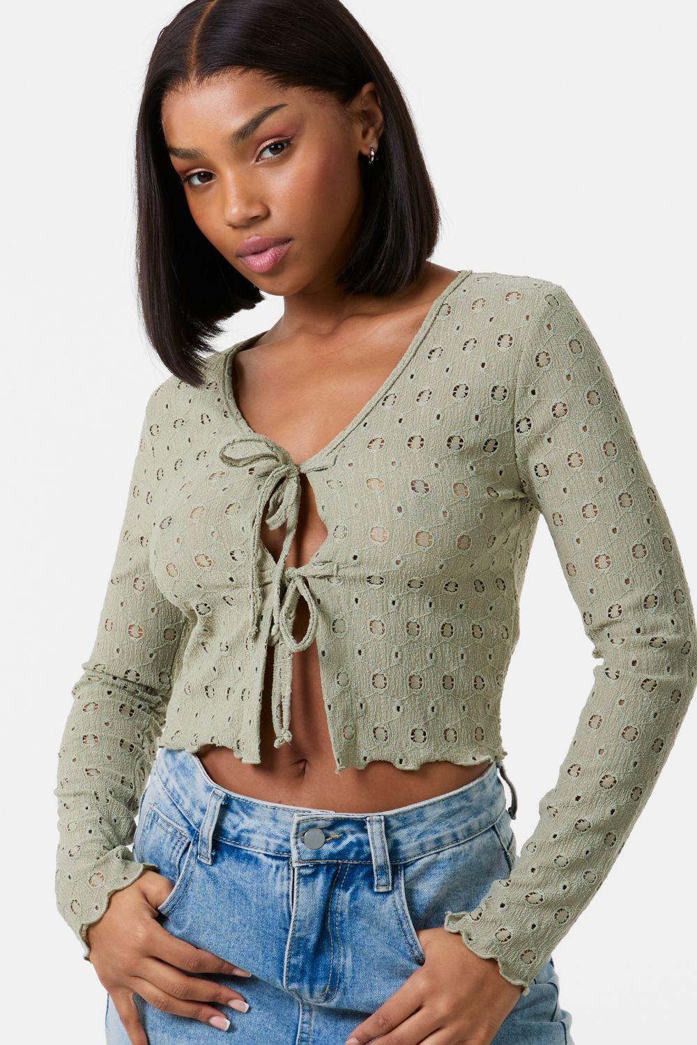 Tie Front Cutwork Cardigan by PINK VANILLA