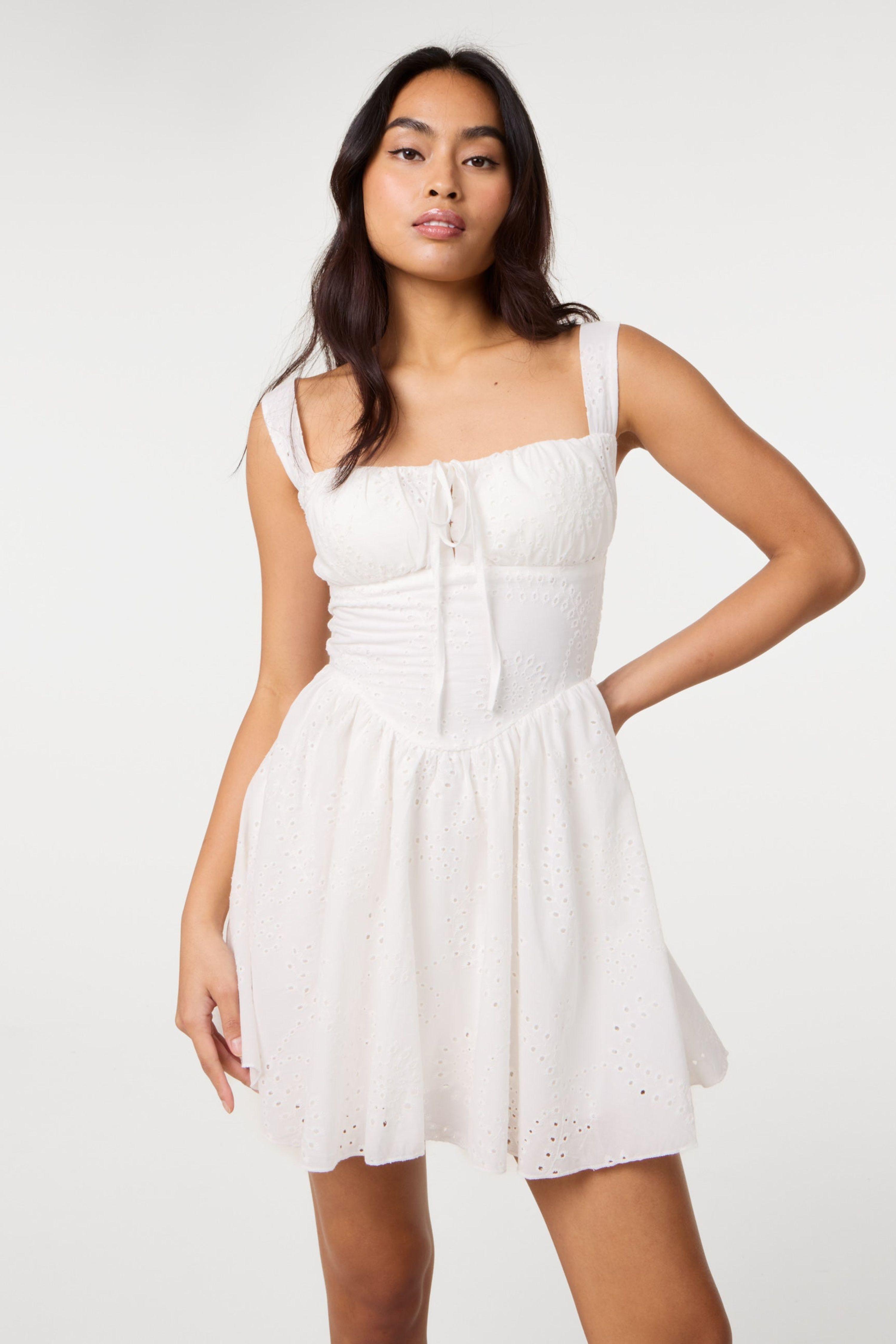 White Broderie Milkmaid Skater Dress by PINK VANILLA