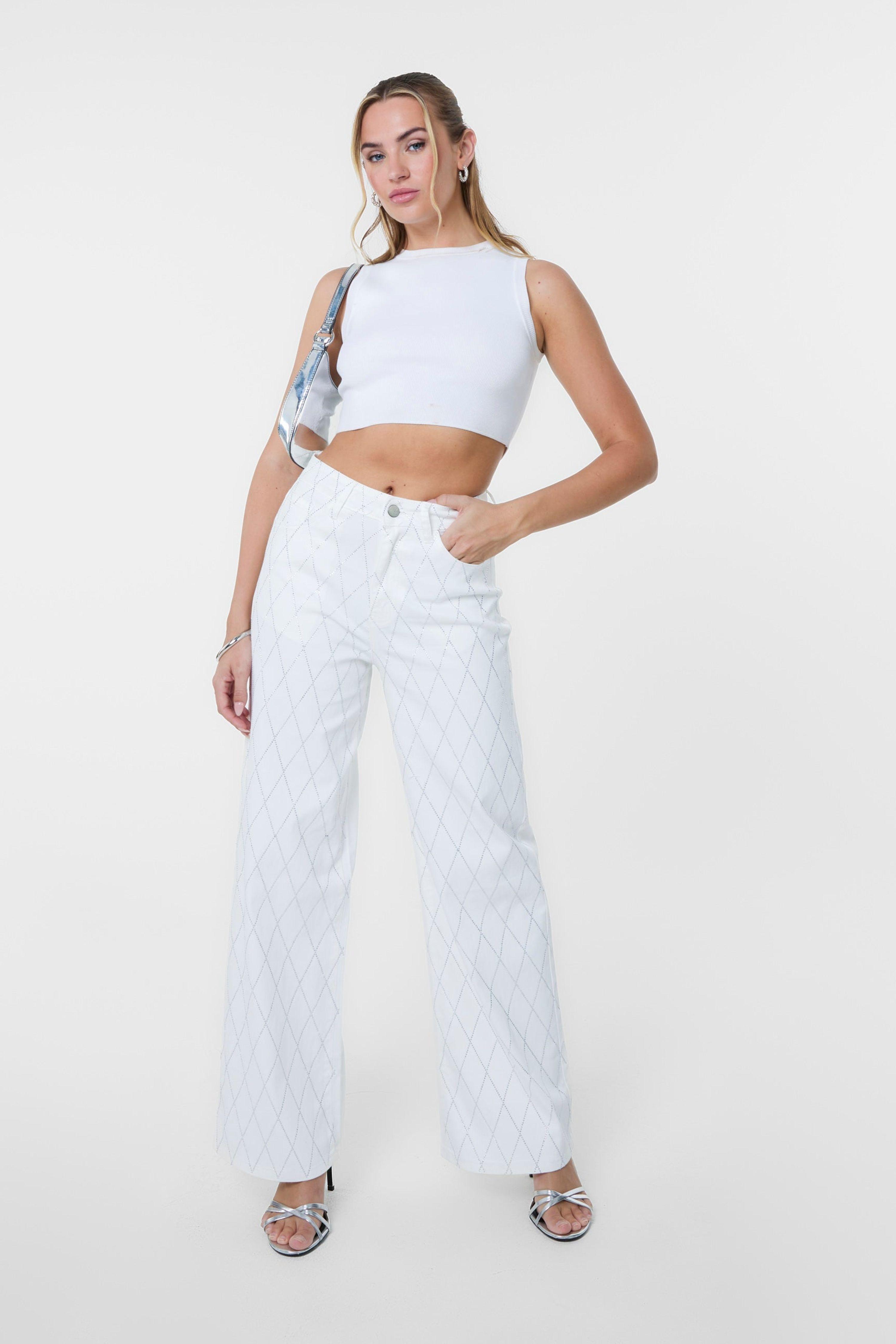 White Diamante Jeans by PINK VANILLA