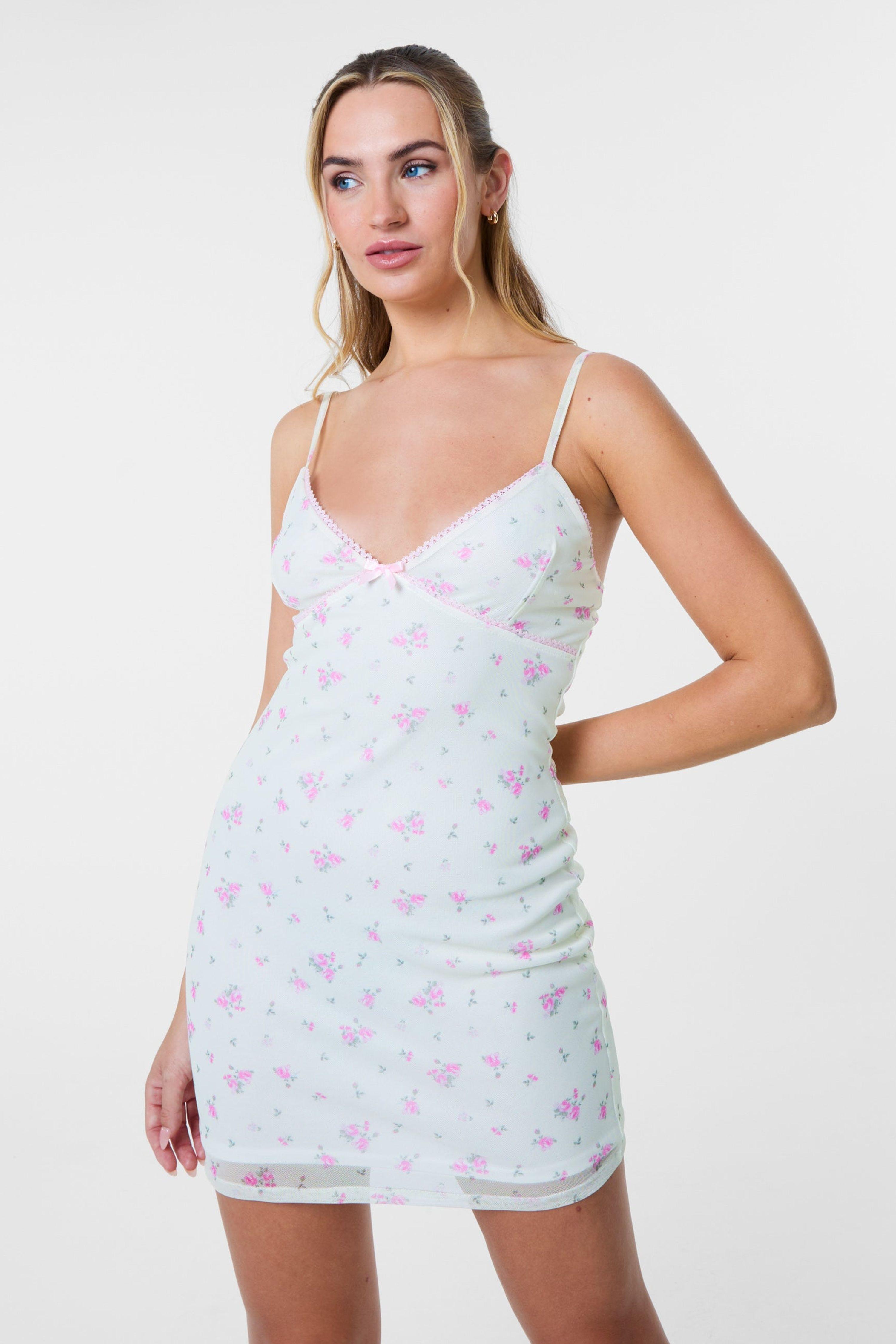 White Ditsy Print Cami Mini Dress by PINK VANILLA