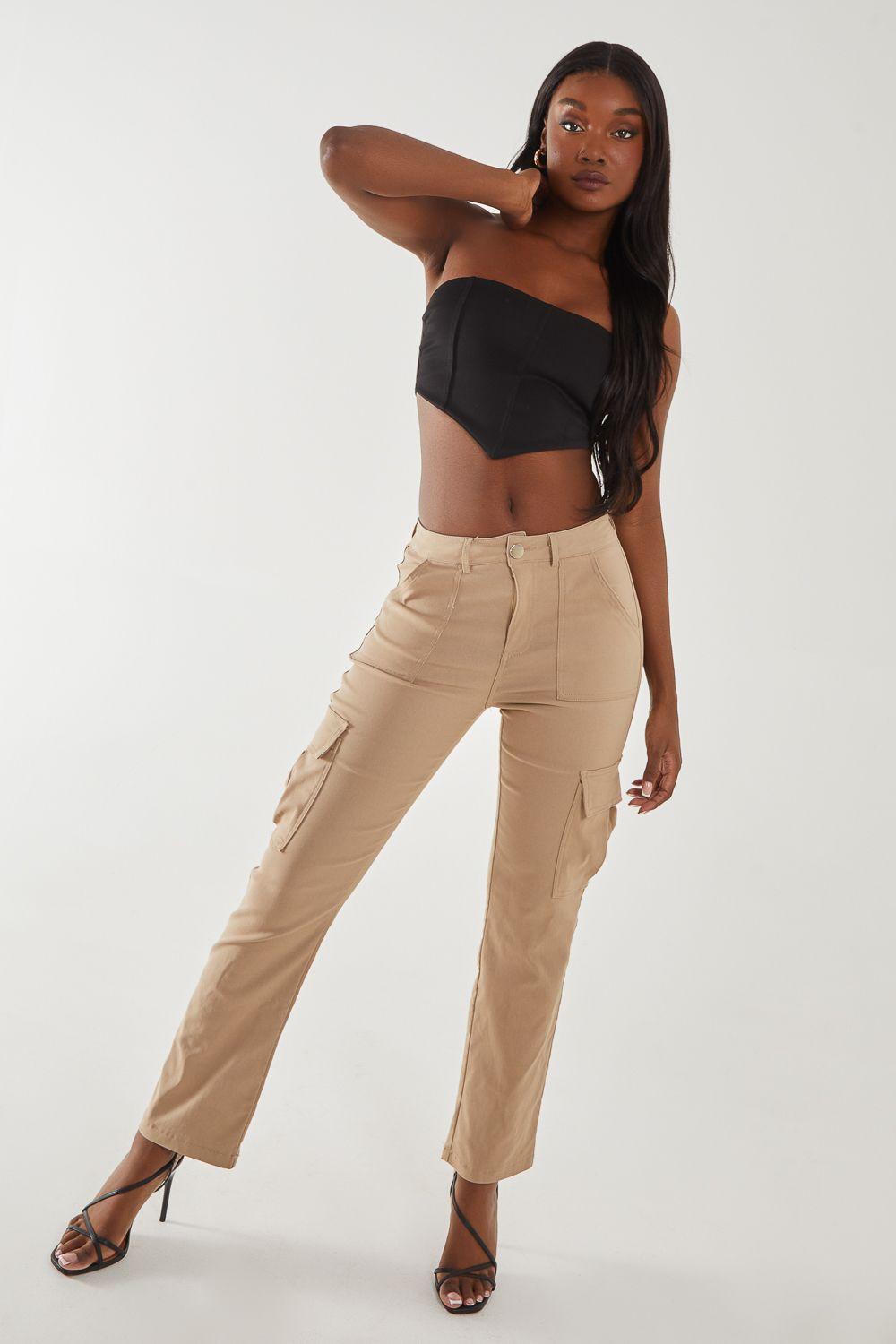 Wide Leg Pocket Cargo Pants by PINK VANILLA