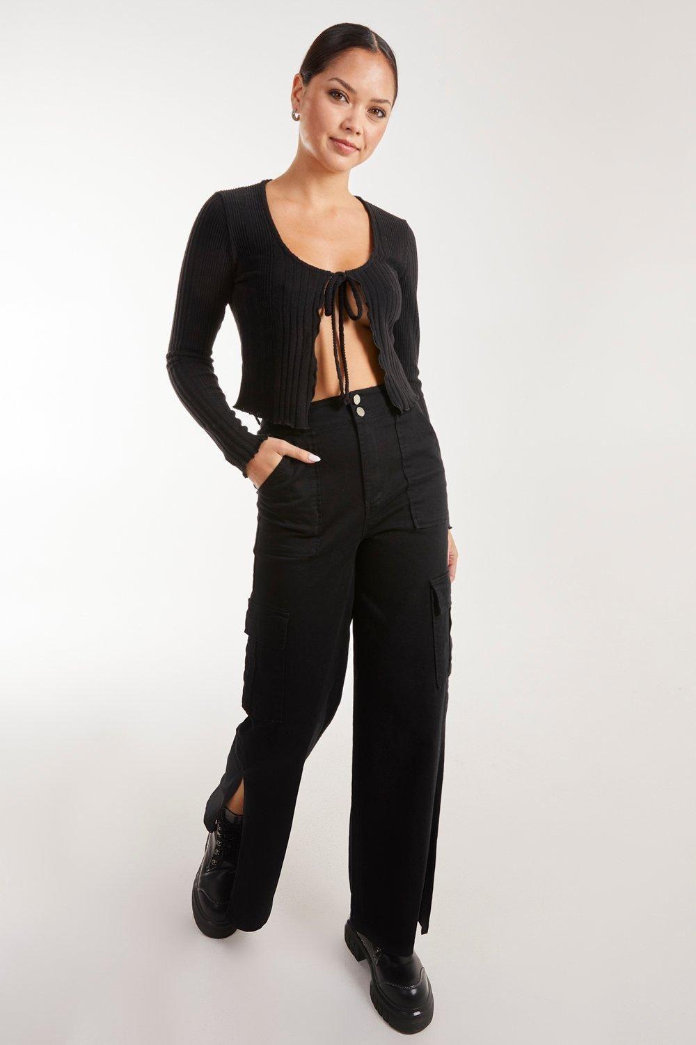 Wide Straight Leg Pocket Cargo Trousers by PINK VANILLA