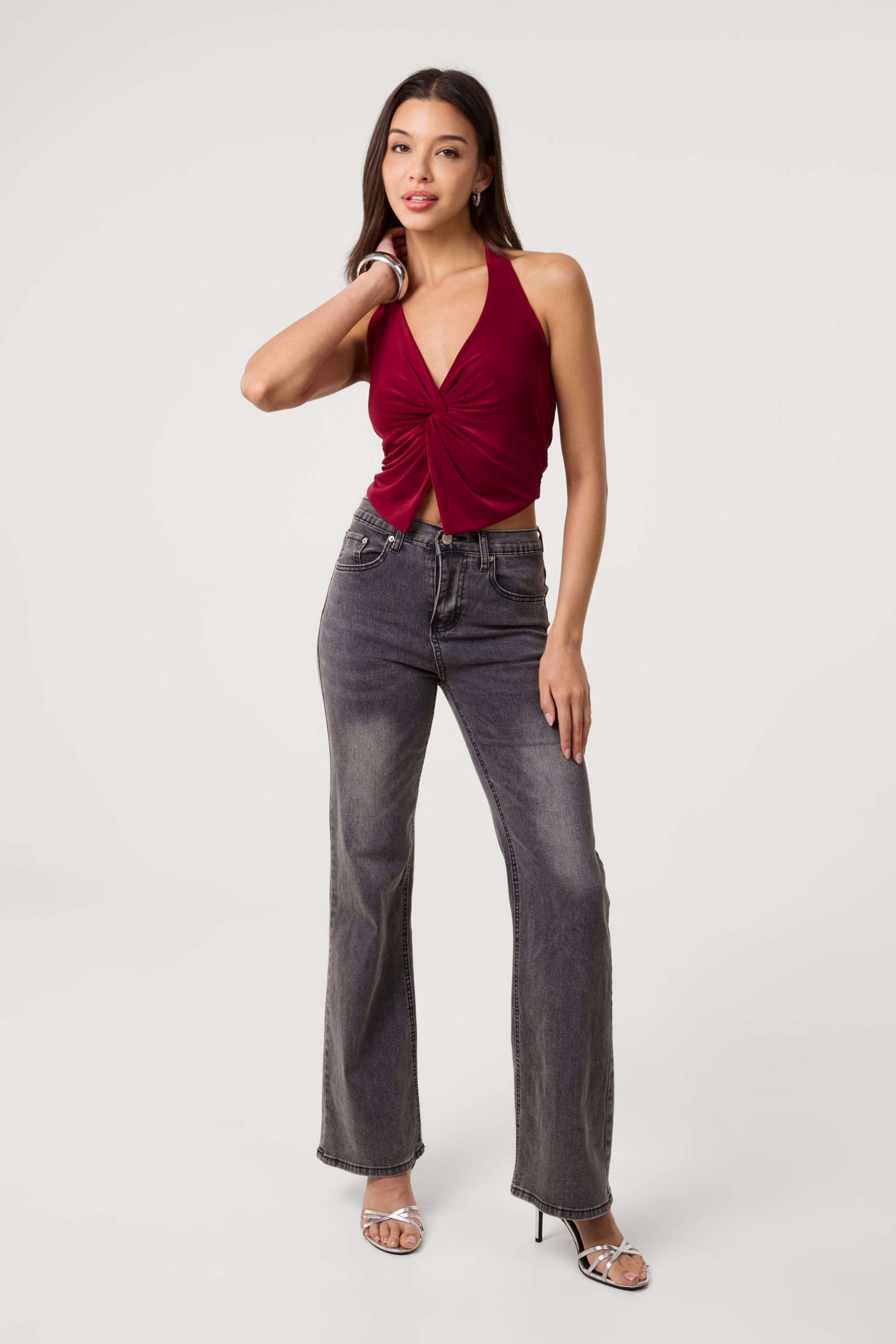 Wine Knot Front Halter Top by PINK VANILLA