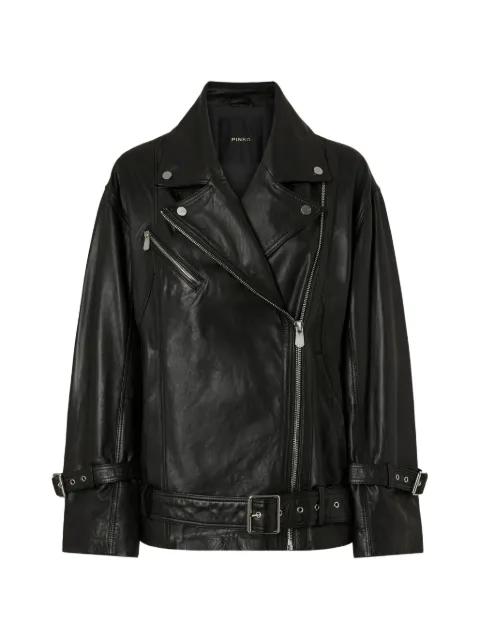 Candy buckle-belted leather jacket by PINKO