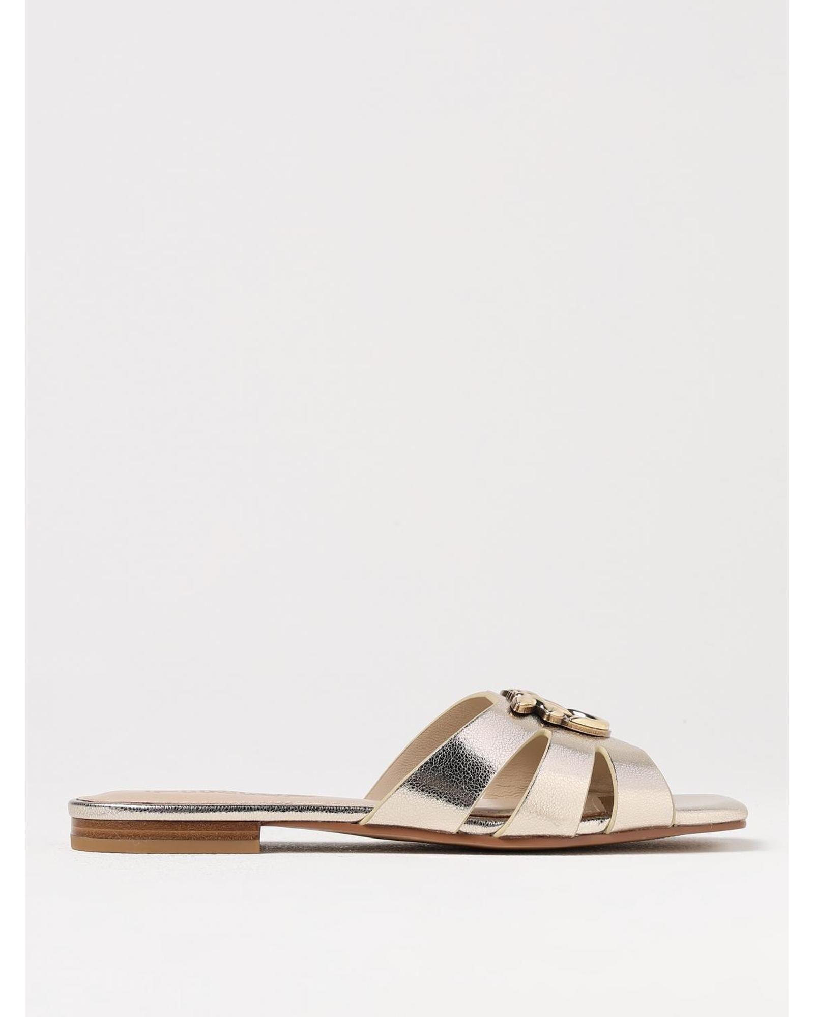 Cutout Flat Leather Sandals Wo - Gold by PINKO