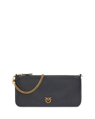 Horizontal Flat Black Leather Crossbody Bag by PINKO