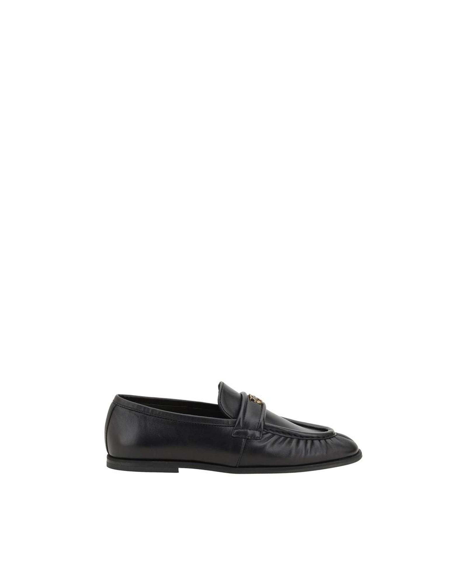 Leather Loafers with Elongated Round Toe and Block Heel Black Flats by PINKO Leather Loafers with Elongated Round Toe and Block Heel Black Flats by PINKO