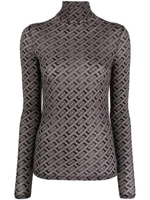 Love Birds-print mesh top by PINKO