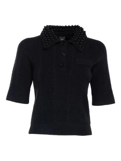 beaded-collar cable-knit knitted polo top by PINKO