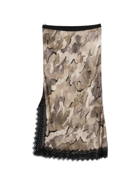 camouflage-print lace-trim midi skirt by PINKO
