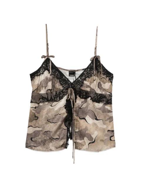 camouflage-print lace-trim top by PINKO