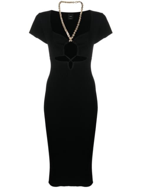 chain-strap cutout ribbed-knit midi dress by PINKO