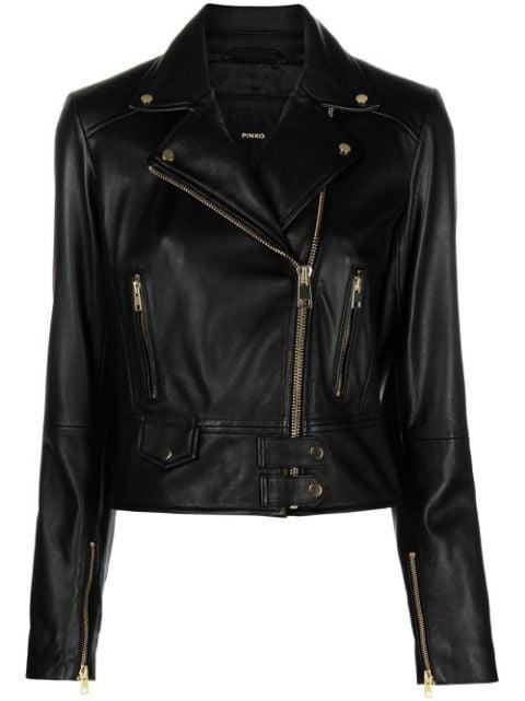cropped leather biker jacket by PINKO