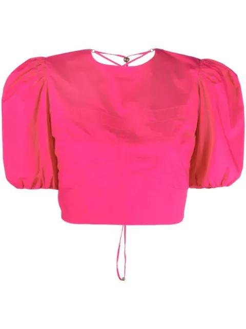 cropped short puff sleeve top by PINKO