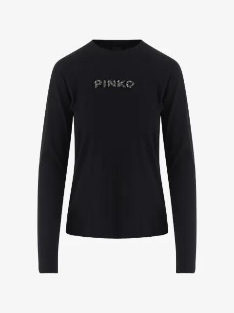 embellished logo-patch long-sleeve T-shirt by PINKO