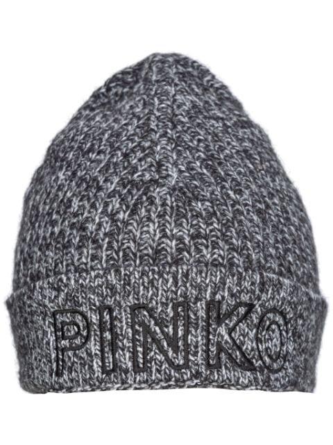 embroidered-logo wool beanie by PINKO